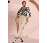 Schlupfbluse CREATION L, Damen, Gr. 40, beige (beige, schwarz, bedruckt), 100% Viskose, gemustert, Rundhals, Blusen Schlupfbluse (53132525-40) beige, schwarz, bedruckt