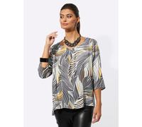 Schlupfbluse CREATION L, Damen, Gr. 42, schwarz (anthrazit, ocker, bedruckt), 100% Viskose, gemustert, Rundhals, Blusen Schlupfbluse (44112104-42) anthrazit, ocker, bedruckt