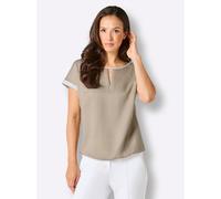 Schlupfbluse CREATION L PREMIUM, Damen, Gr. 42, beige, ecru, 85% Lyocell, 15% Leinen, gemustert, mehrfarbig, Rundhals, Blusen Schlupfbluse (91437233-42) beige, ecru