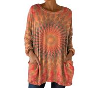 Schlupfbluse Damen Blusen Für Damen Arbeitstops Zum Tragen Mit Leggings Bluse Sommer Langarm T Shirt Oversize Baumwolle Shirts T-Shirt Große Größen Tshirt Elegant 3/4 Arm Enge Tshirts Orange L