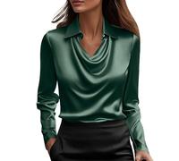 Schlupfbluse Damen Damenbluse Mit Langen Ärmeln Festliche Satinbluse Lässige Businessbluse Schlichte Langarmbluse Bequeme Arbeitsbluse Tunika Leinenblusen Für Sommer Oberteile Shirts 3/4 Arm