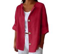Schlupfbluse Damen Lässiges Und Bequemes Hemd Mit 3/4-Ärmeln Leinenhemd Für T Shirt Blusenshirt Kurzarm 3/4 Arm Große Größen Tshirt Baumwolle Oberteile Elegant Longshirt Sommer Blusen Rot 3XL