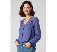 Schlupfbluse DELMAO, Damen, Gr. 46, blau, Web, Obermaterial: 100% Viskose, unifarben, figurumspielend, V-Ausschnitt, eingesetzt elastischer Bund mit Gummizug, Blusen Schlupfbluse, in femininer Form mi