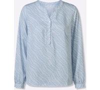 Langarmbluse HEINE, Damen, Gr. 40, blau (eisblau, ecru, bedruckt), 100% Polyester, bedruckt, gemustert, mehrfarbig, Rundhals, Blusen (13186225-40) eisblau, ecru, bedruckt
