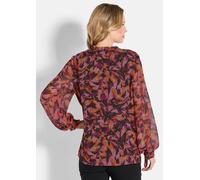 Schlupfbluse GOLDNER "Druckbluse mit Rüschen", Damen, Gr. 42, rot (rot, gemustert), Obermaterial: 100% Polyester PES., Blusen Schlupfbluse, Bindebändchen (83744054-42) rot, gemustert