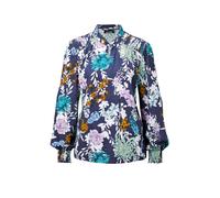 Schlupfbluse GOLDNER "Florale Viskosebluse mit Stehkragen", Damen, Gr. 48, blau (dunkelblau, gemustert), Obermaterial: 100% Viskose CV., figurumspielend, Gummibündchen, Blusen Schlupfbluse, Smokbündch