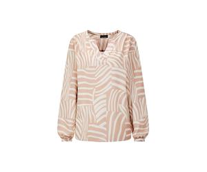 Schlupfbluse GOLDNER "Grafische Viskosebluse mit Schlitz", Damen, Gr. 42, beige (beige, gemustert), Obermaterial: 100% Viskose CV., figurumspielend, V-Ausschnitt, Blusen Schlupfbluse, Gummibündchen am