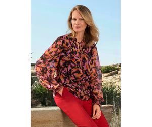 Schlupfbluse GOLDNER "Kurzgröße Chiffon-Bluse, semitransparente Ärmel", Damen, Gr. 24, rot (rot, gemustert), Obermaterial: 100% Polyester PES., Blusen Schlupfbluse, Bindebändchen (29691141-24) rot, ge