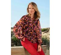 Schlupfbluse GOLDNER "Kurzgröße Druckbluse mit Rüschen", Damen, Gr. 24, rot (rot, gemustert), Obermaterial: 100% Polyester PES., Blusen Schlupfbluse, Bindebändchen (29691141-24) rot, gemustert