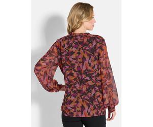 Schlupfbluse GOLDNER "Kurzgröße Druckbluse mit Rüschen", Damen, Gr. 24, rot (rot, gemustert), Obermaterial: 100% Polyester PES., Blusen Schlupfbluse, Bindebändchen (29691141-24) rot, gemustert