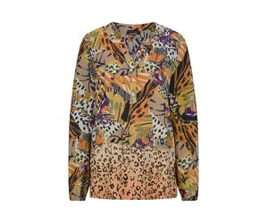 Schlupfbluse GOLDNER "Kurzgröße Elegante Printbluse, Langarm", Damen, Gr. 22, gelb (honig, gemustert), Obermaterial: 100% Viskose CV., Modisch, figurumspielend, Blusen Schlupfbluse, Mustermix (5729711