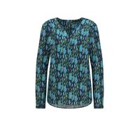 Schlupfbluse GOLDNER "Kurzgröße Florale Druckbluse mit V-Ausschnitt", Damen, Gr. 19, grün (petrol, gemustert), Obermaterial: 100% Viskose CV., Modisch, V-Ausschnitt, normales Bündchen, Blusen Schlupfb