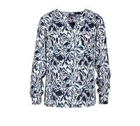 Schlupfbluse GOLDNER "Kurzgröße Florale Druckbluse mit V-Ausschnitt", Damen, Gr. 21, blau (marine, weiß, gemustert), Obermaterial: 100% Viskose CV., Modisch, V-Ausschnitt, normales Bündchen, Blusen Sc
