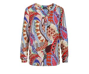 Schlupfbluse GOLDNER "Kurzgröße Florale Druckbluse mit V-Ausschnitt", Damen, Gr. 21, bunt (bunt, gemustert), Obermaterial: 100% Viskose CV., Modisch, V-Ausschnitt, normales Bündchen, Blusen Schlupfblu