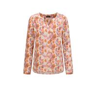 Schlupfbluse GOLDNER "Kurzgröße Florale Druckbluse mit V-Ausschnitt", Damen, Gr. 21, orange (orange, gemustert), Obermaterial: 100% Viskose CV., Modisch, normales Bündchen, Blusen Schlupfbluse, Knopfl