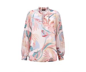 Schlupfbluse GOLDNER "Kurzgröße Luftige Bluse mit Rüschen-Details", Damen, Gr. 21, bunt (bunt, gemustert), Obermaterial: 100% Polyester PES., weit Gummibund, Blusen Schlupfbluse, Rüschen-Details (1978