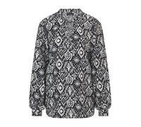 Schlupfbluse GOLDNER "Kurzgröße Moderne Rüschenbluse mit Stehkragen", Damen, Gr. 22, schwarz (schwarz, gemustert), Obermaterial: 100% Viskose CV., Blusen Schlupfbluse, Rüschen (14570066-22) schwarz, g