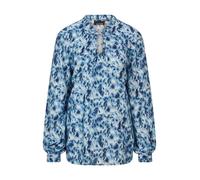 Schlupfbluse GOLDNER "Kurzgröße Moderne Rüschenbluse mit Stehkragen", Damen, Gr. 23, blau (blau, gemustert), Obermaterial: 100% Viskose CV., Blusen Schlupfbluse, Rüschen (49637129-23) blau, gemustert