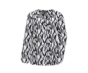 Schlupfbluse GOLDNER "Kurzgröße Printbluse mit Allover-Druck", Damen, Gr. 22, schwarz (schwarz, weiß, gemustert), Obermaterial: 100% Viskose CV., figurumspielend, Gummibündchen, Blusen Schlupfbluse, M