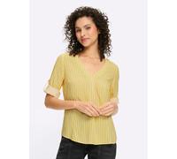 Schlupfbluse HEINE, Damen, Gr. 36, sonnengelb, ecru, gestreift, 100% Viskose, bedruckt, gemustert, mehrfarbig, V-Ausschnitt, Blusen Schlupfbluse (94151049-36) sonnengelb, ecru, gestreift