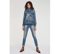 Schlupfbluse HEINE, Damen, Gr. 38, blau (jeansblau), 100% Viskose, bedruckt, gemustert, Rundhals, Blusen Schlupfbluse (43488757-38) jeansblau