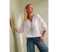 Schlupfbluse HEINE, Damen, Gr. 40, weiß (ecru), 100% Polyester, Top:100% Viskose, unifarben, V-Ausschnitt, Blusen Schlupfbluse (86485735-40) ecru