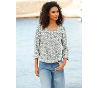 Schlupfbluse HEINE, Damen, Gr. 44, khaki, sand, bedruckt, 100% Viskose, bedruckt, geblümt, gemustert, mehrfarbig, Rundhals, Blusen Schlupfbluse (78836137-44) khaki, sand, bedruckt