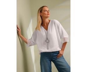 Schlupfbluse HEINE, Damen, Gr. 44, weiß (ecru), 100% Polyester, Top:100% Viskose, unifarben, V-Ausschnitt, Blusen Schlupfbluse (86485735-44) ecru