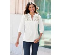 Schlupfbluse INSPIRATIONEN, Damen, Gr. 38, beige (ecru), 100% Baumwolle, unifarben, V-Ausschnitt, Blusen Schlupfbluse (84152250-38) ecru