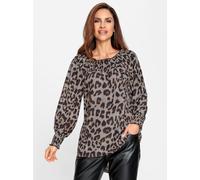 Schlupfbluse INSPIRATIONEN, Damen, Gr. 42, beige (sand, schwarz, bedruckt), 100% Polyester, gemustert, Blusen Schlupfbluse (38296164-42) sand, schwarz, bedruckt