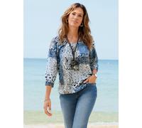 Schlupfbluse INSPIRATIONEN, Damen, Gr. 42, blau (ecru, bleu, bedruckt), 100% Viskose, bedruckt, gemustert, mehrfarbig, Rundhals, Blusen Schlupfbluse (44764221-42) ecru, bleu, bedruckt