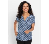 Schlupfbluse INSPIRATIONEN, Damen, Gr. 48, blau (jeansblau, ecru, bedruckt), 100% Viskose, bedruckt, gemustert, mehrfarbig, V-Ausschnitt, Blusen Schlupfbluse (13033059-48) jeansblau, ecru, bedruckt