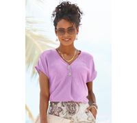 Schlupfbluse LASCANA Gr. 34, lila (flieder) Damen Blusen Strandblusen mit modischen Knöpfen, luftige Kurzarmbluse, sommerlich Bestseller (99664344-34)