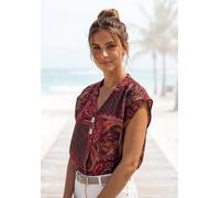 Schlupfbluse LASCANA, Damen, Gr. 34, rot (schwarz, rot bedruckt), Web, Obermaterial: 100% Viskose, Paisley, bedruckt, figurumspielend hüftlang, V-Ausschnitt, Blusen Schlupfbluse, mit modischen Knöpfen