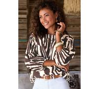 Schlupfbluse LASCANA, Damen, Gr. 36/38, braun (creme, braun bedruckt), Web, Obermaterial: 100% Viskose, bedruckt, figurumspielend hüftlang, U-Boot-Ausschnitt, elastischer Bund mit innenliegendem Gummi