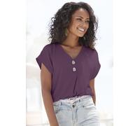 Schlupfbluse LASCANA Gr. 36, lila (violett), Damen, Obermaterial: 100% Viskose, unifarben, Blusen, mit modischen Knöpfen, luftige Kurzarmbluse, sommerlich (25325669-36) violett