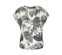 Schlupfbluse LASCANA, Damen, Gr. 38, blau (schwarz, creme bedruckt), Web, Obermaterial: 100% Viskose, bedruckt, figurumspielend hüftlang, V-Ausschnitt, Blusen Schlupfbluse, mit Alloverdruck und Knöpfe