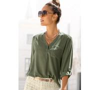 Schlupfbluse LASCANA Gr. 38, grün (khaki) Damen Blusen Strandblusen mit 34-Ärmeln und Knopfleiste, Damenbluse Bestseller (22688916-38)