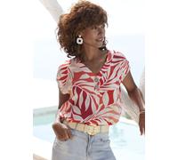 Schlupfbluse LASCANA, Damen, Gr. 38, rot (rot bedruckt), Web, Obermaterial: 100% Viskose, bedruckt, figurumspielend hüftlang, V-Ausschnitt, Blusen Schlupfbluse, mit Alloverdruck und Knöpfen, Kurzarmbl