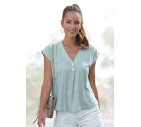 Schlupfbluse LASCANA Gr. 40, grün (lindgrün), Damen, Obermaterial: 100% Viskose, unifarben, Blusen, mit modischen Knöpfen, luftige Kurzarmbluse, sommerlich (57196118-40) lindgrün