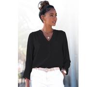 Schlupfbluse LASCANA Gr. 42, schwarz Damen Blusen Strandblusen mit 34-Ärmeln und Knopfleiste, Damenbluse Bestseller (85865447-42)