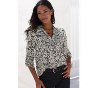 Schlupfbluse LASCANA, Damen, Gr. 36, schwarz, creme bedruckt, Web, Obermaterial: 100% Viskose, bedruckt, figurumspielend hüftlang, V-Ausschnitt, mit Riegel, Blusen Schlupfbluse, mit Alloverdruck und 3