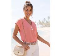 Schlupfbluse LASCANA, Damen, Gr. 52, peach, Web, Obermaterial: 100% Viskose, unifarben, figurumspielend hüftlang, V-Ausschnitt, Blusen Schlupfbluse, mit modischen Knöpfen, luftige Kurzarmbluse, sommer