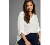 Schlupfbluse LAURA SCOTT CURVE "Große Größen", Damen, Gr. 54, schwarz (weiß), Web, Obermaterial: 100% Viskose, unifarben, Basic, figurumspielend, V-Ausschnitt, verstellbar, Blusen Schlupfbluse, aus fl