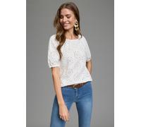 Schlupfbluse LAURA SCOTT, Damen, Gr. 42, weiß, Web, Obermaterial: 100% Baumwolle, unifarben, mit Gummizug, Blusen Schlupfbluse, mit echter Lochstickerei, aus Baumwolle (65429109-42) weiß