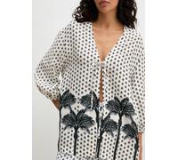 Schlupfbluse MARC O'POLO "Palm Geo Print", Damen, Gr. XL (46), schwarz-weiß (weiß cotton palm print), Web, Obermaterial: 100% Viskose, bequem hüftbedeckend, tiefer V-Ausschnitt, Blusen Schlupfbluse, m