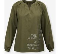 Druckbluse HEINE, Damen, Gr. 46, moos, ecru, bedruckt, 100% Polyester, gemustert, mehrfarbig, Rundhals, Blusen Druckbluse (12430761-46) moos, ecru, bedruckt