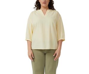 Schlupfbluse S.OLIVER CURVE, Damen, Gr. 50, gelb, Web, Obermaterial: 60% Viskose, 40% Baumwolle, unifarben, lässig geschnitten hüftbedeckend, Rundhals, Bündchen, Blusen Schlupfbluse, 3/4-Arm mit Visko