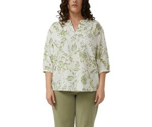 Schlupfbluse S.OLIVER CURVE, Damen, Gr. 50, weiß grün, Web, Obermaterial: 60% Viskose, 40% Baumwolle, geblümt, lässig geschnitten hüftbedeckend, Rundhals, Bündchen, Blusen Schlupfbluse, 3/4-Arm mit Vi