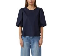 Schlupfbluse S.OLIVER, Damen, Gr. 38, blau, Web, Obermaterial: 100% Baumwolle, unifarben, lässig geschnitten hüftbedeckend, Rundhals, abgesteppte Kante, Blusen Schlupfbluse, mit weitem Hallbarm und Kn